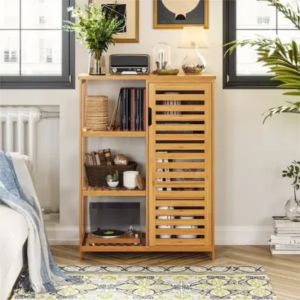 MULTI-USE WOODEN CABINET(3SHELVES+1DOOR)(87X66X33CM)